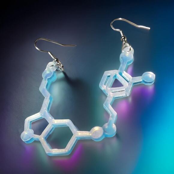 New Seratonin Dopamine Chemical Molecule Iridescent Dangle Earrings Goth Rave - Picture 2 of 3